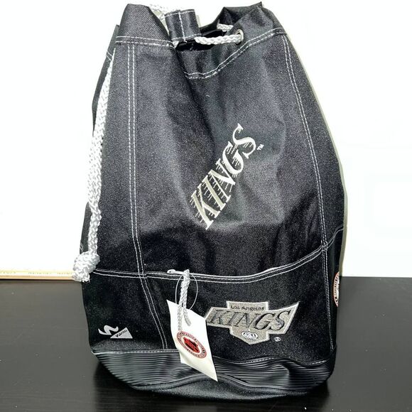 Vintage Los Angeles LA Kings Backpack Bag Black NHL Nasco Gym Sack Heavy Duty - Picture 1 of 6